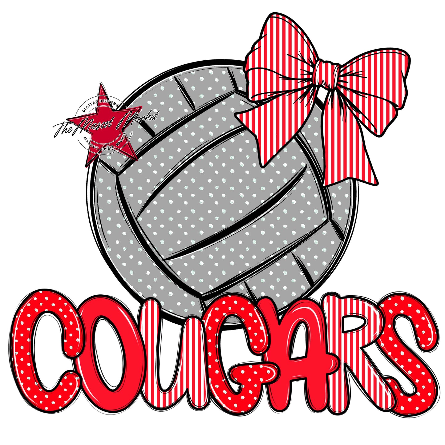Cougars Volleyball Spirit Design-Bright Red