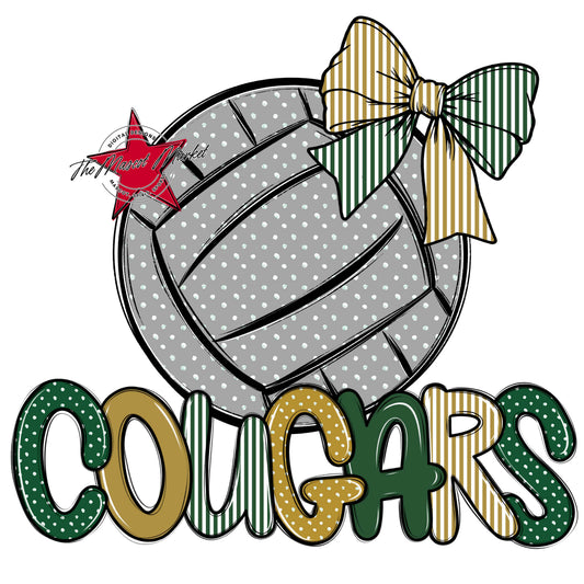 Cougars Volleyball Spirit Design-Green & Gold