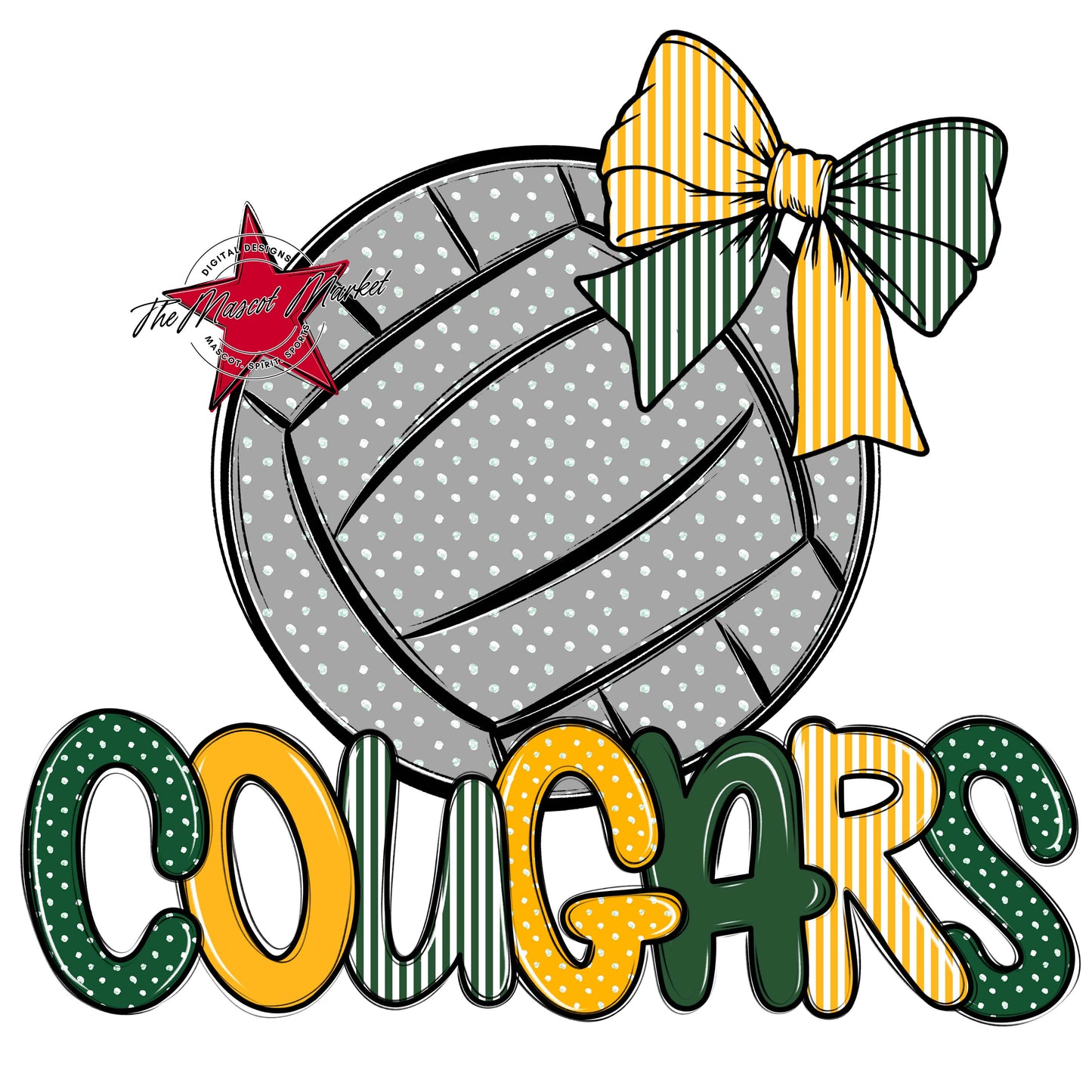 Cougars Volleyball Spirit Design-Green & Yellow