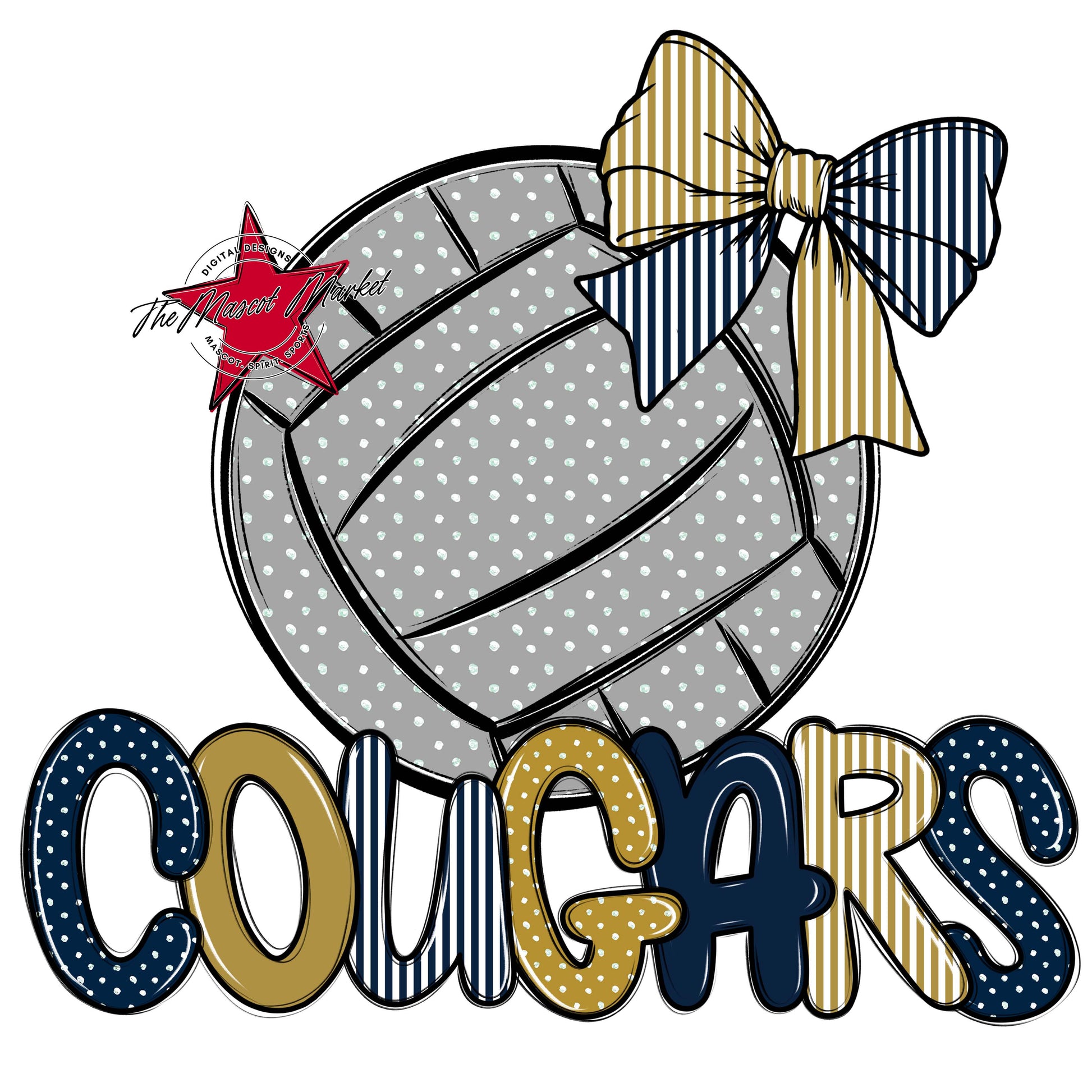 Cougars Volleyball Spirit Design-Navy & Gold