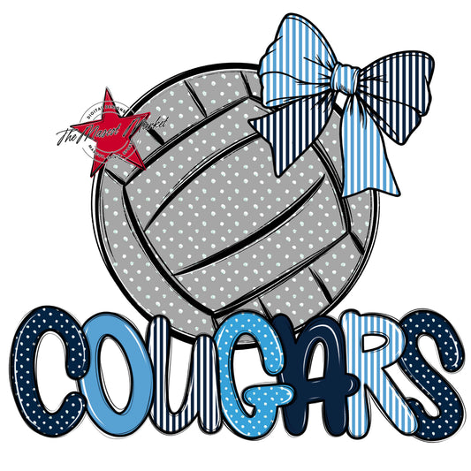 Cougars Volleyball Spirit Design-Navy & Carolina Blue