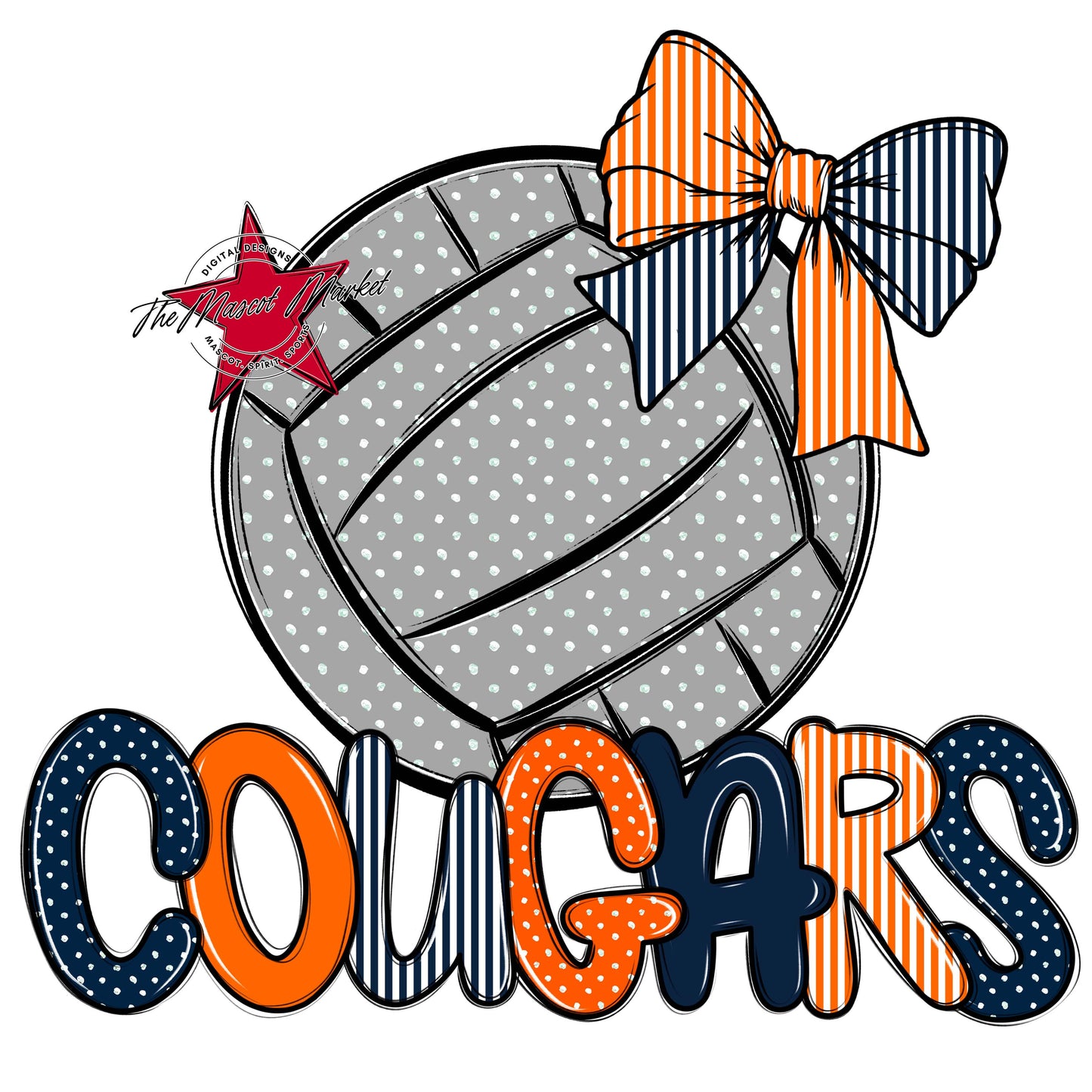 Cougars Volleyball Spirit Design-Navy & Orange