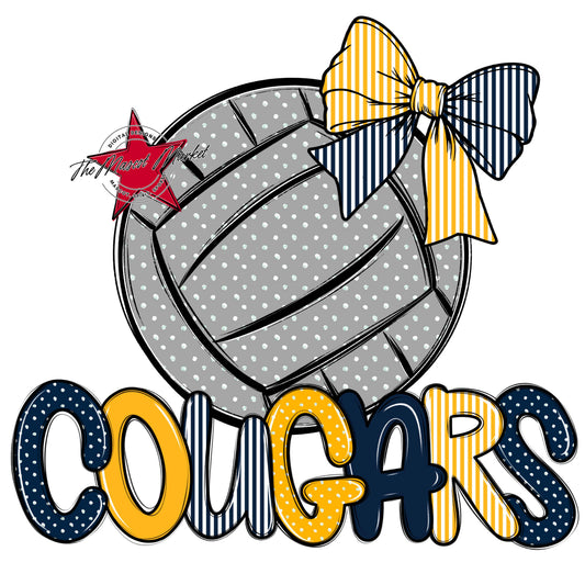Cougars Volleyball Spirit Design-Navy & Yellow
