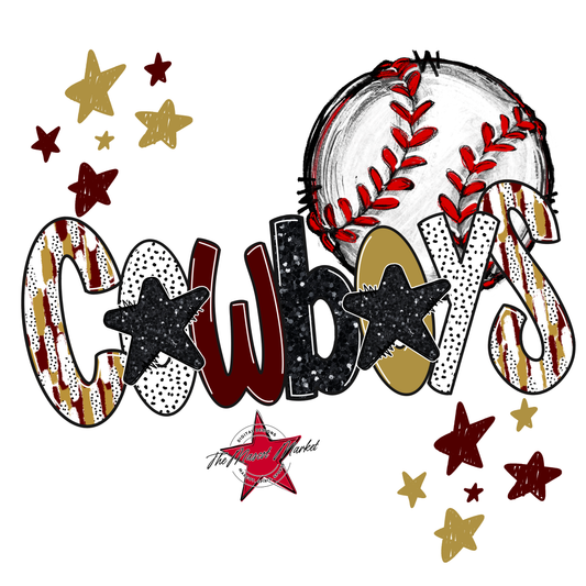 Cowboys Baseball Scrape-Maroon-Gold