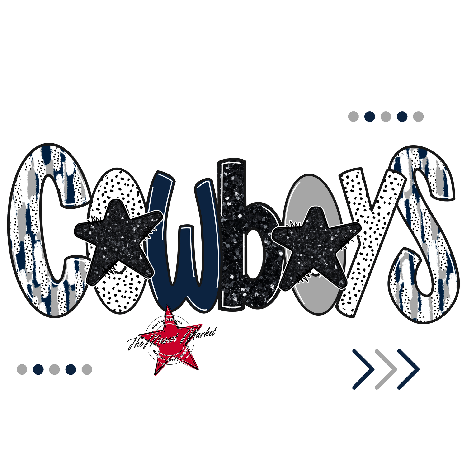 Cowboys Brushstroke Alpha w Arrows-Navy-Grey