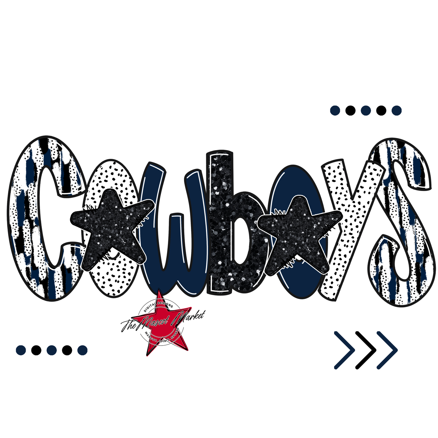 Cowboys Brushstroke Alpha w Arrows-Navy