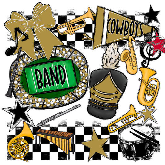 Cowboys Checkers Band Spirit Design-Gold