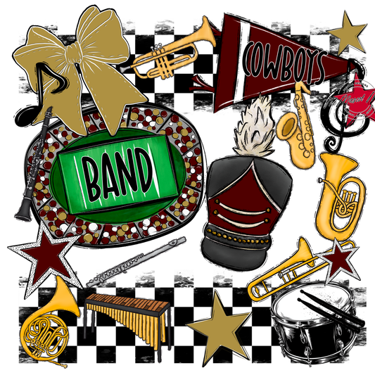 Cowboys Checkers Band Spirit Design-Maroon-Gold