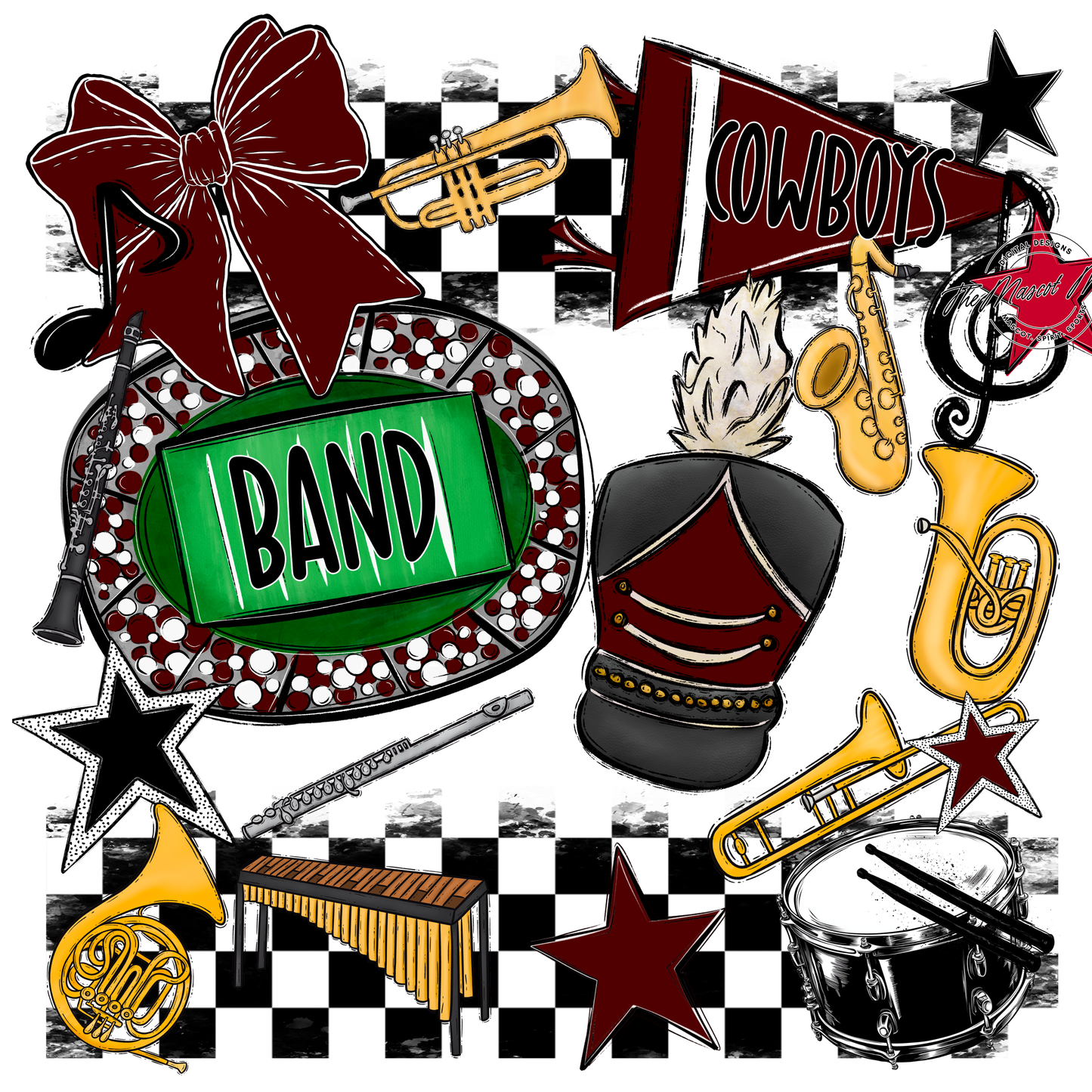 Cowboys Checkers Band Spirit Design-Maroon