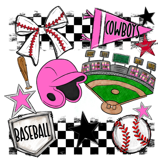 Cowboys Checkers Baseball Spirit Design-Baby Pink