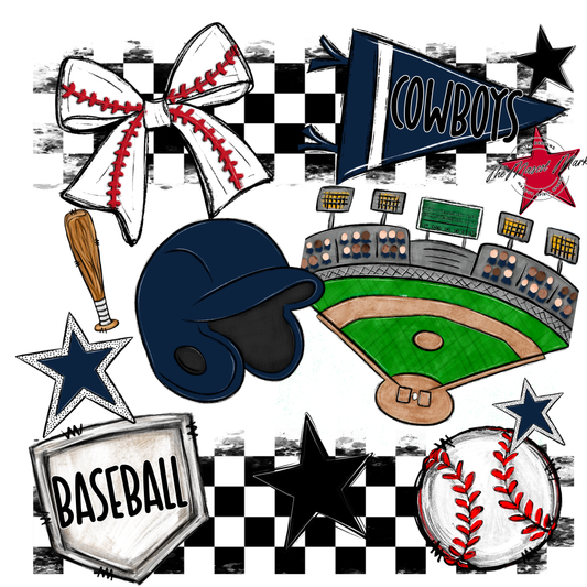 Cowboys Checkers Baseball Spirit Design-Navy