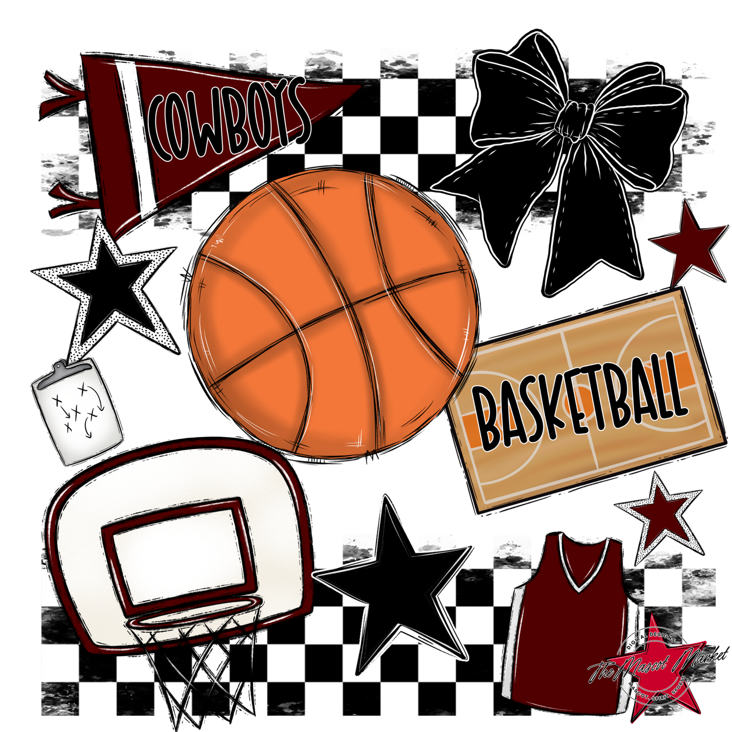 Cowboys Checkers Basketball Spirit Design-Maroon
