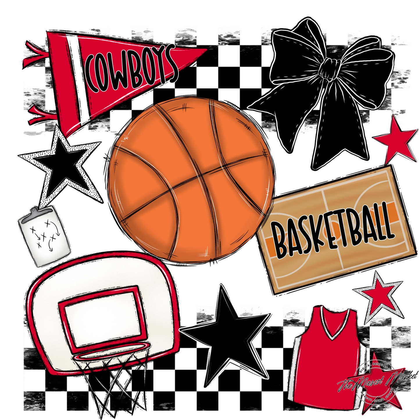 Cowboys Checkers Basketball Spirit Design-Red