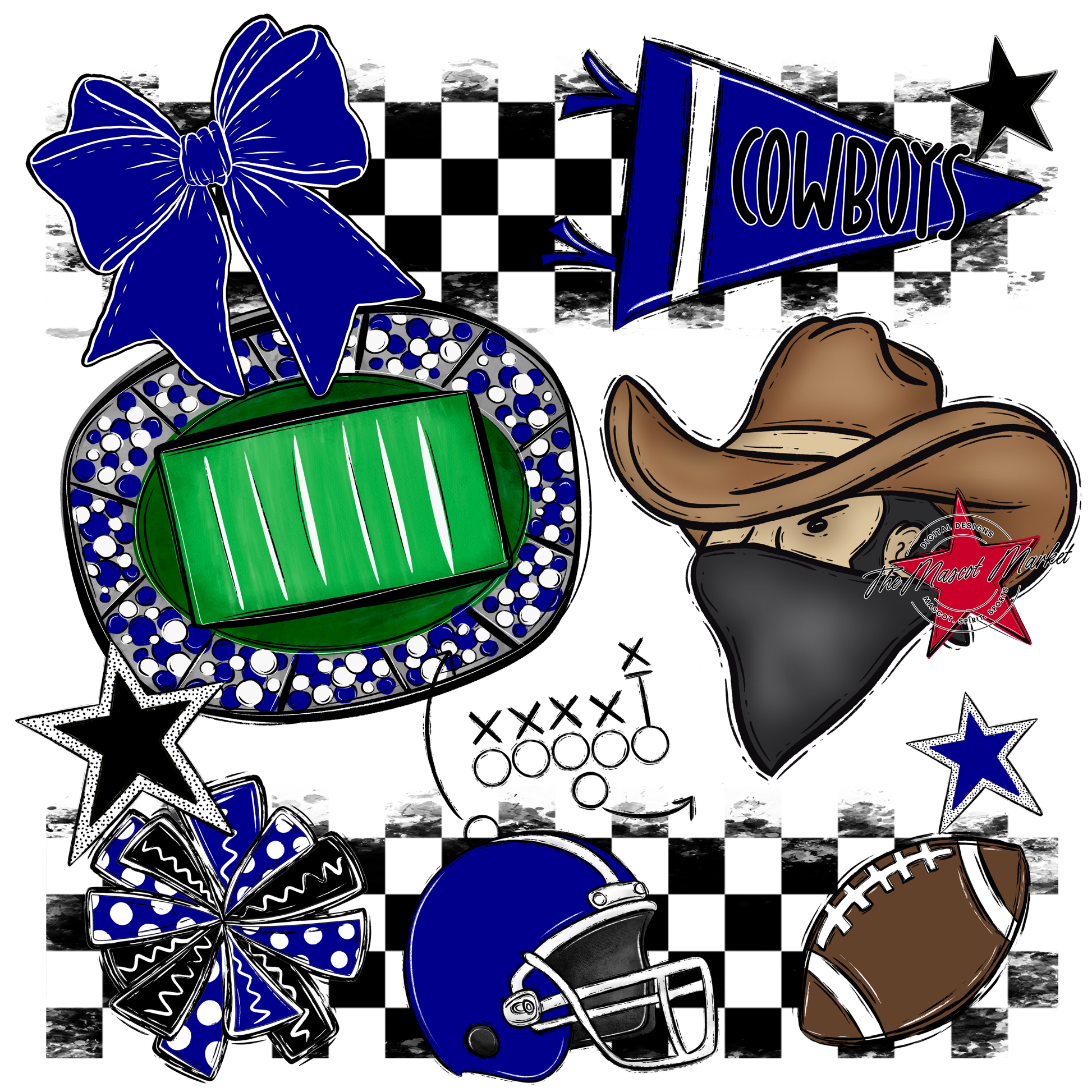 Cowboys Checkers Mascot Spirit Design-Blue