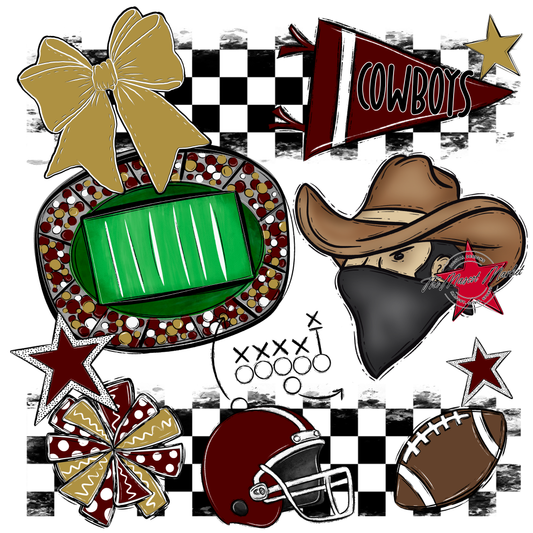 Cowboys Checkers Mascot Spirit Design-Maroon-Gold