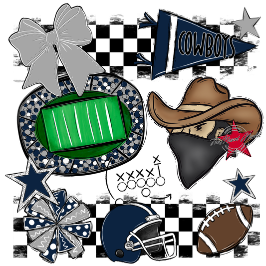Cowboys Checkers Mascot Spirit Design-Navy-Grey