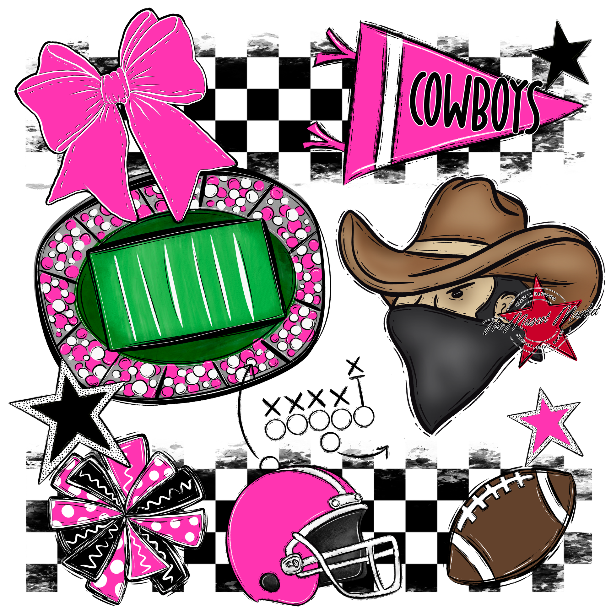 Cowboys Checkers Mascot Spirit Design-Pink