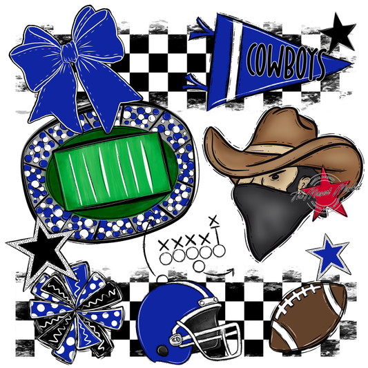 Cowboys Checkers Mascot Spirit Design-Royal Blue