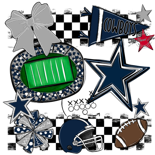 Cowboys Checkers Mascot Spirit Design w Star-Navy