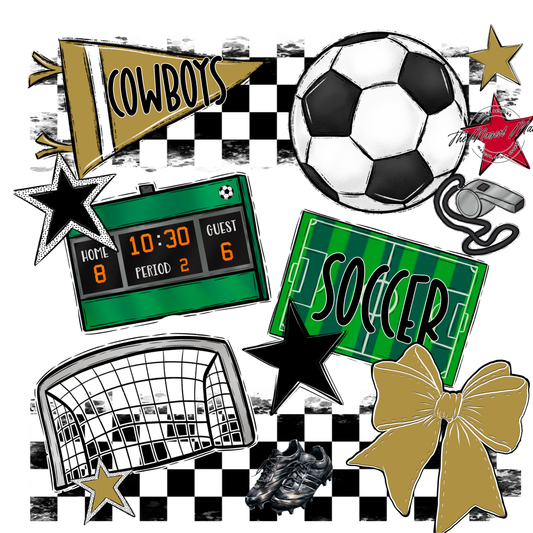 Cowboys Checkers Soccer Spirit Design-Gold