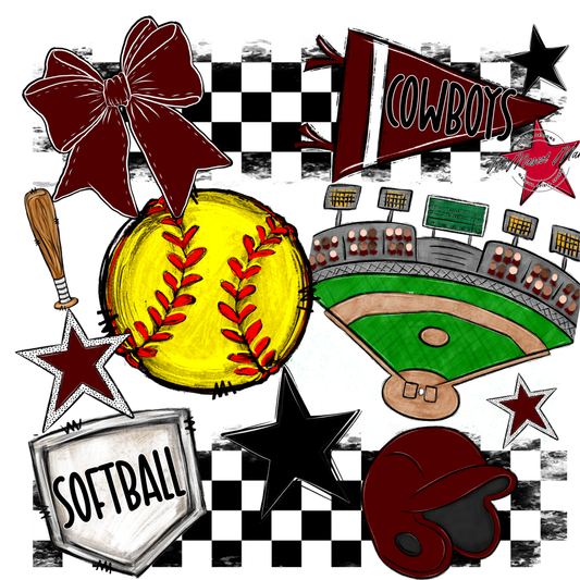 Cowboys Checkers Softball Spirit Design-Maroon