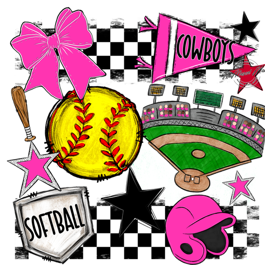 Cowboys Checkers Softball Spirit Design-Pink