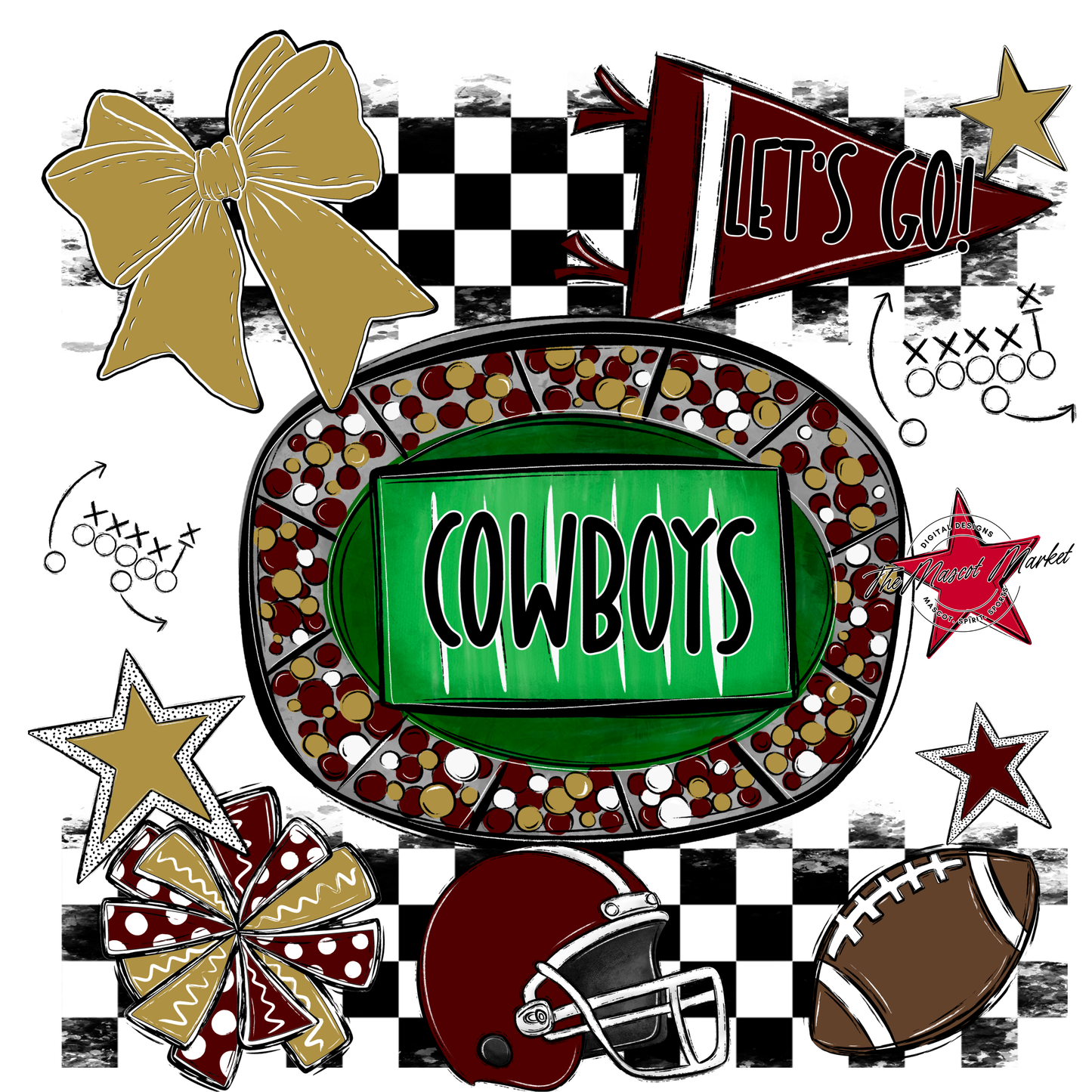 Cowboys Checkers Spirit Design-Maroon-Gold