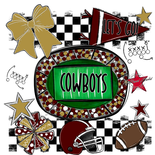 Cowboys Checkers Spirit Design-Maroon-Gold