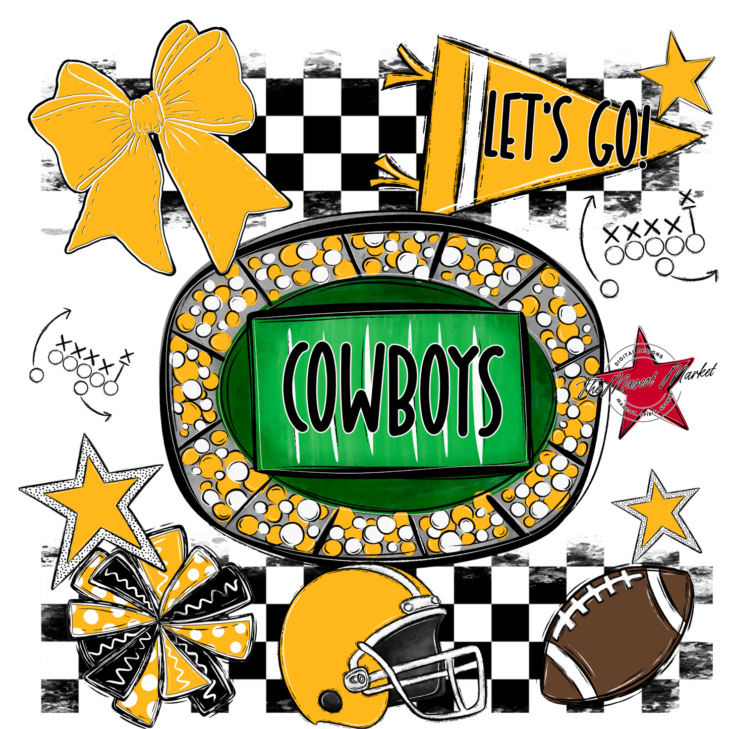 Cowboys Checkers Spirit Design-Yellow
