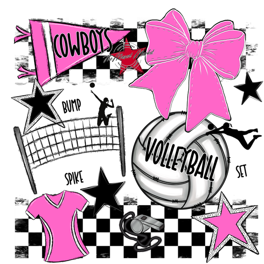 Cowboys Checkers Volleyball Spirit Design-Baby Pink