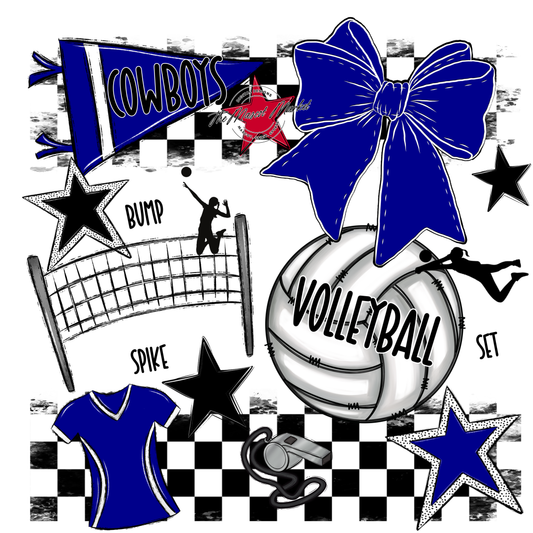 Cowboys Checkers Volleyball Spirit Design-Blue
