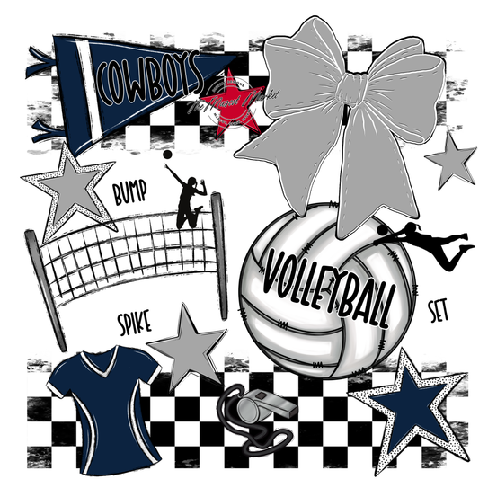 Cowboys Checkers Volleyball Spirit Design-Navy-Grey