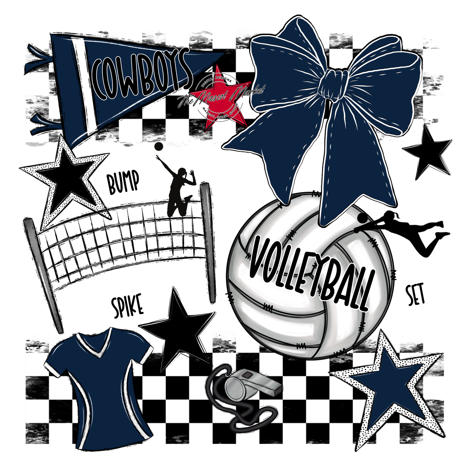 Cowboys Checkers Volleyball Spirit Design-Navy