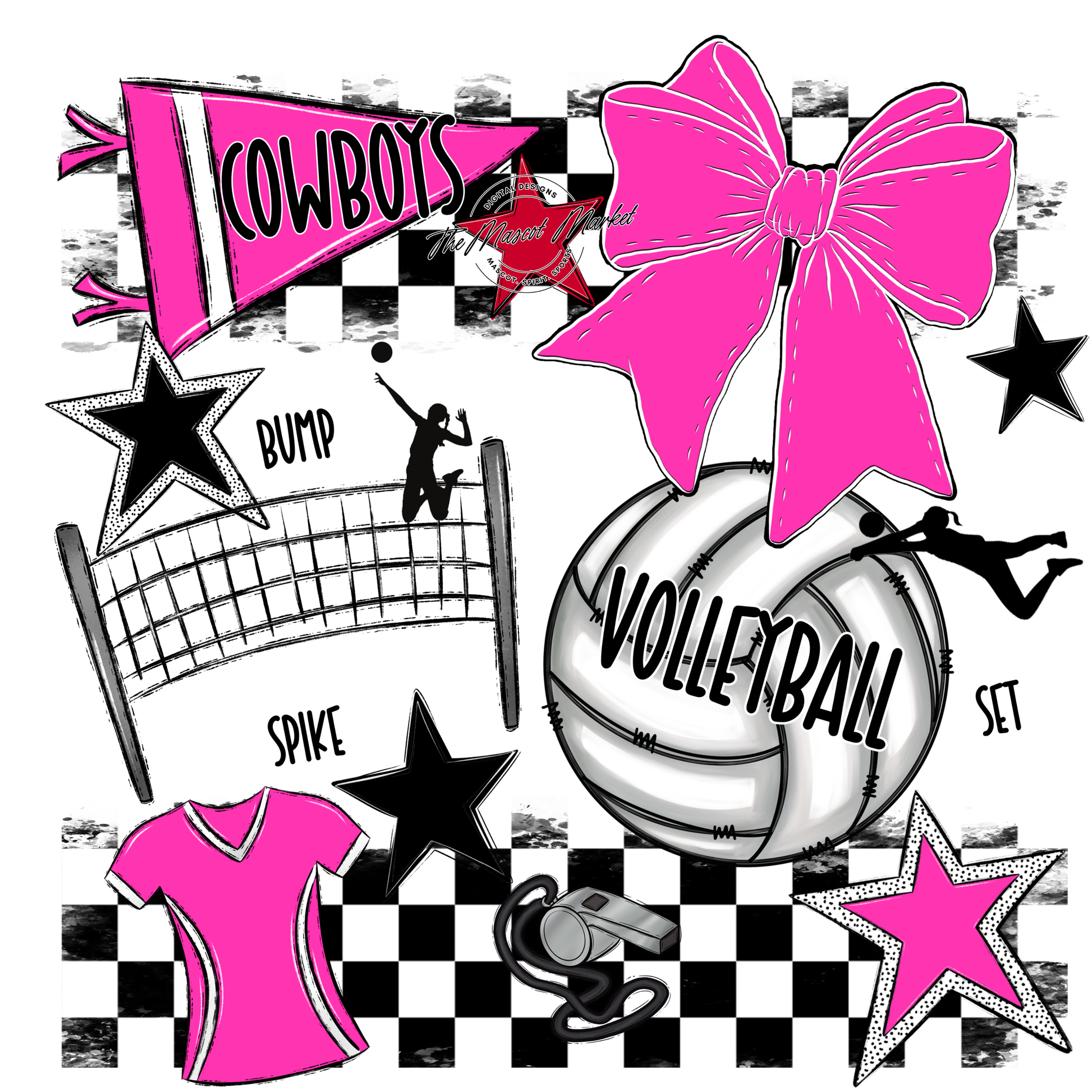 Cowboys Checkers Volleyball Spirit Design-Pink