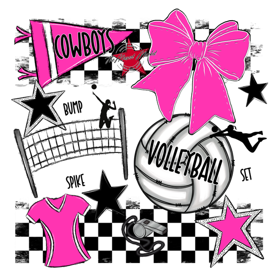 Cowboys Checkers Volleyball Spirit Design-Pink