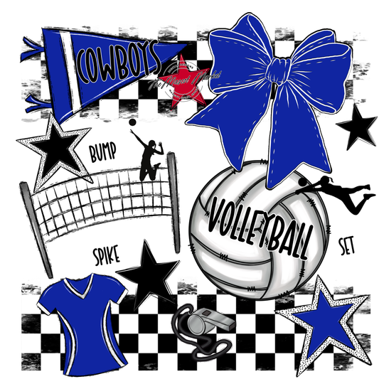 Cowboys Checkers Volleyball Spirit Design-Royal Blue