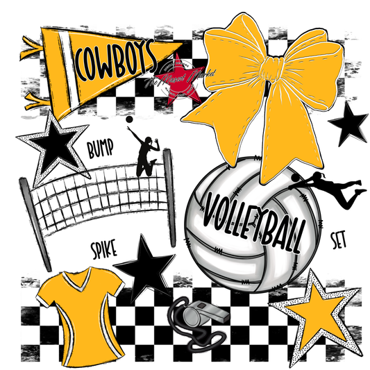 Cowboys Checkers Volleyball Spirit Design-Yellow
