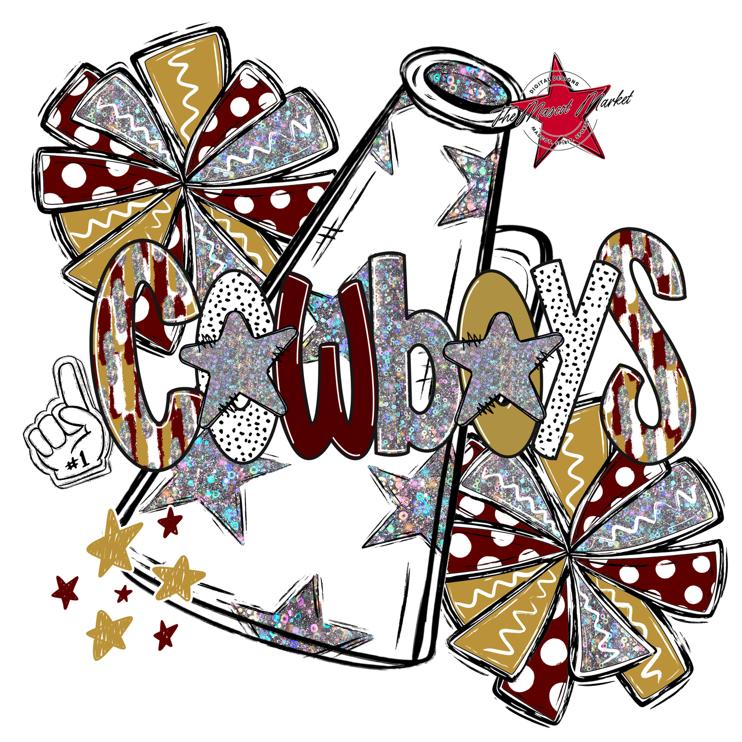 Cowboys Cheer Megaphone Scrape-Maroon-Gold