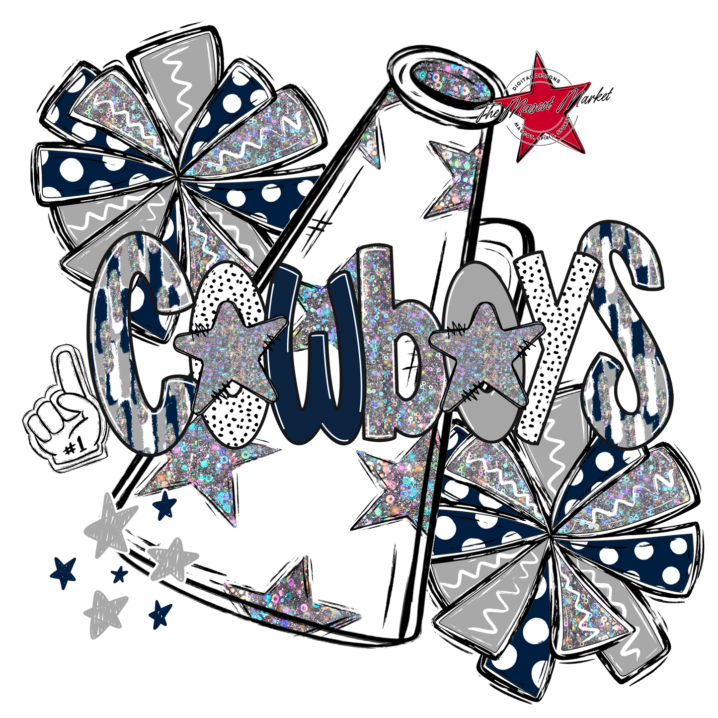 Cowboys Cheer Megaphone Scrape-Navy-Grey