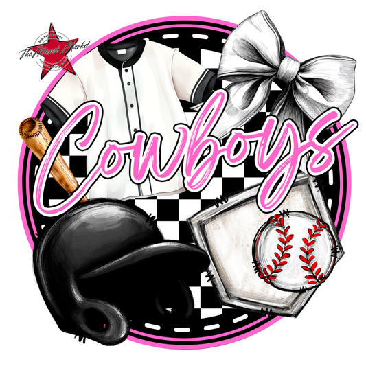 Cowboys Circle Baseball Design-Baby Pink