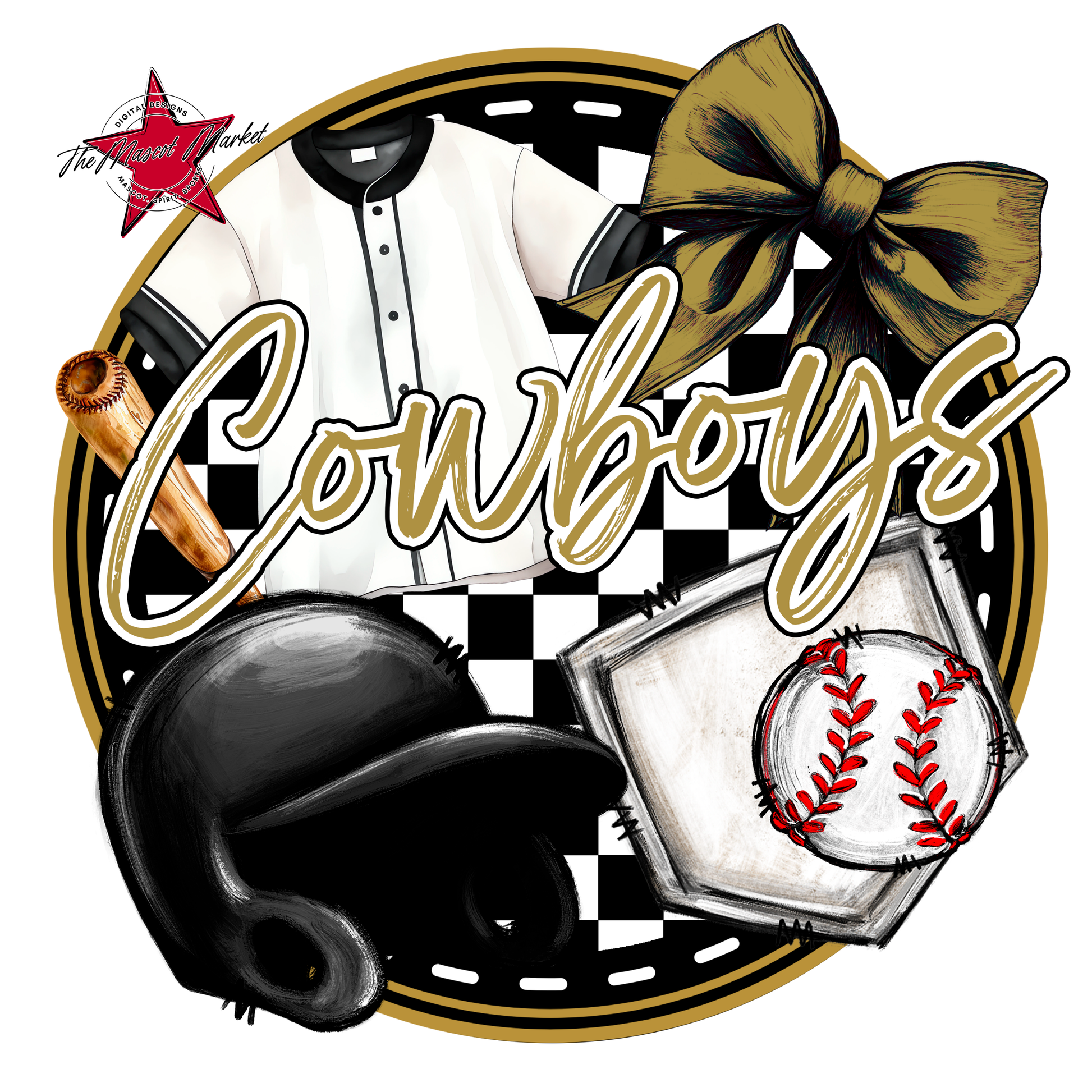 Cowboys Circle Baseball Design-Gold
