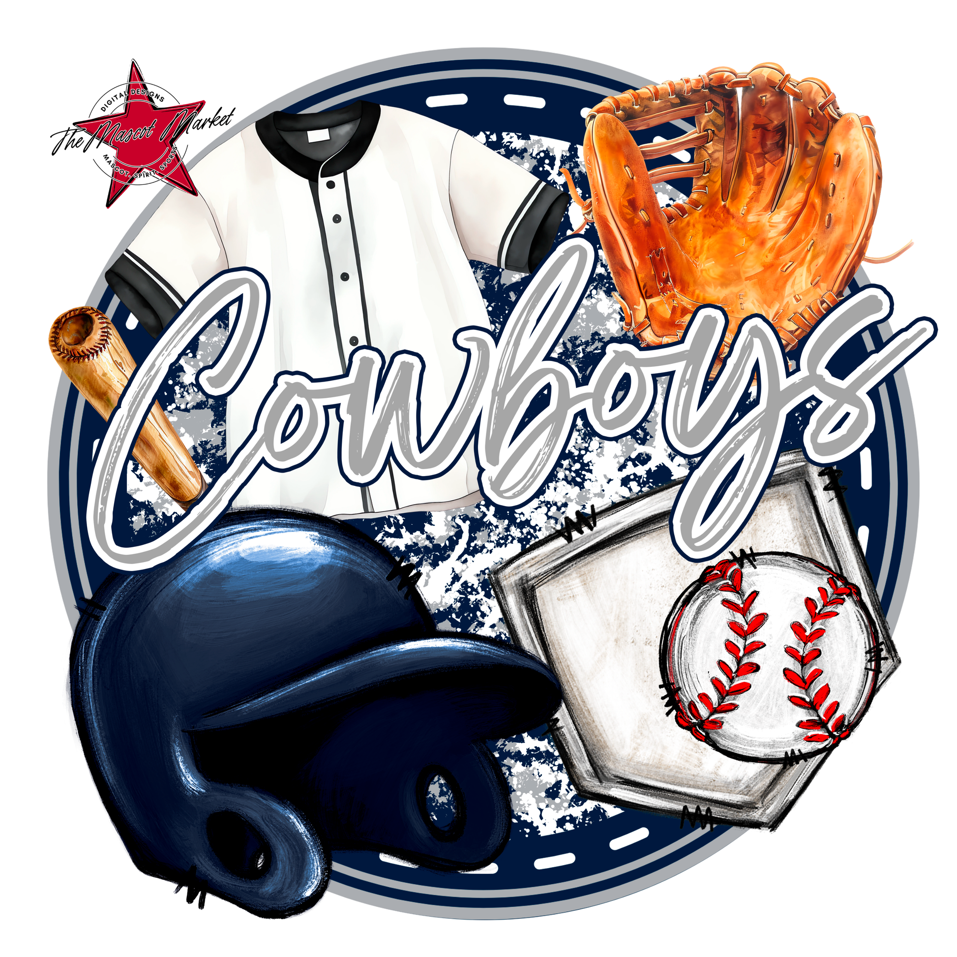 Cowboys Circle Baseball Design-Navy-Grey