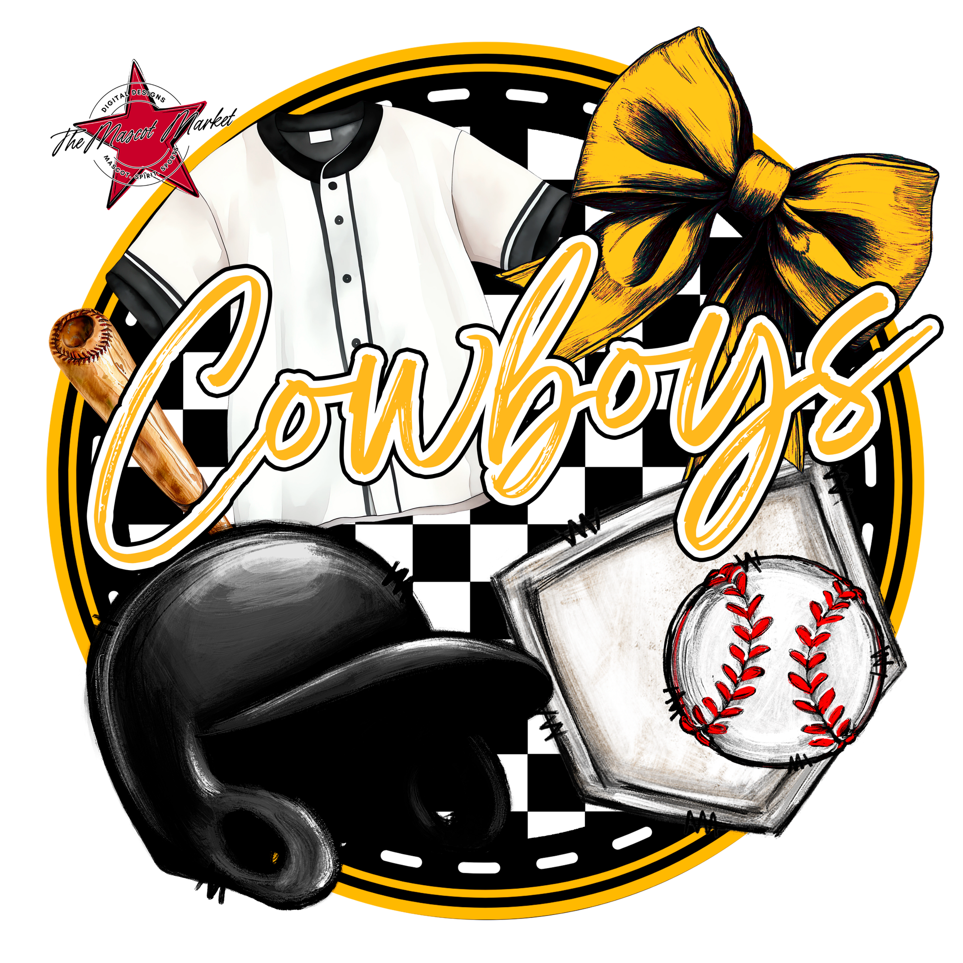 Cowboys Circle Baseball Design-Yellow