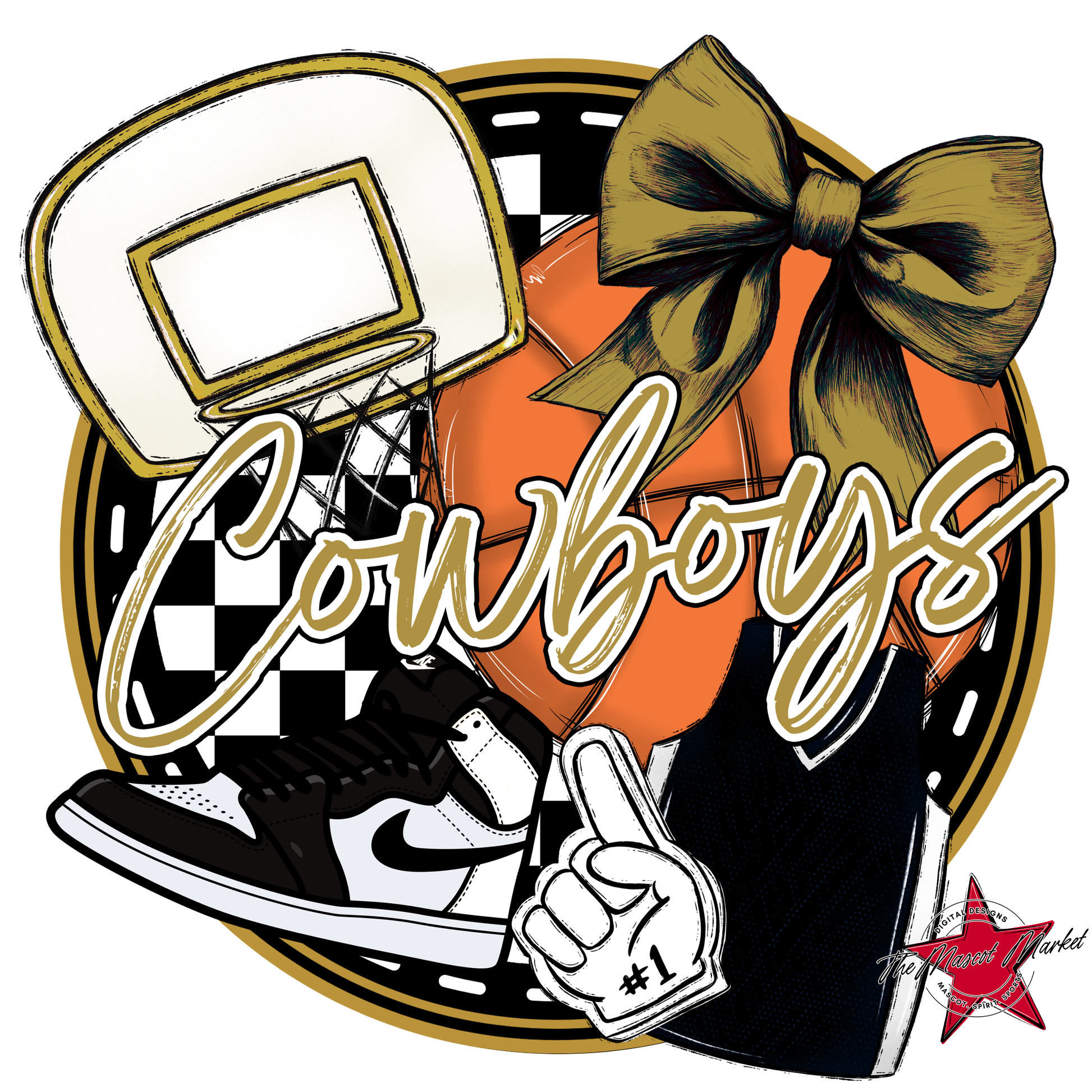 Cowboys Circle Basketball Design-Gold