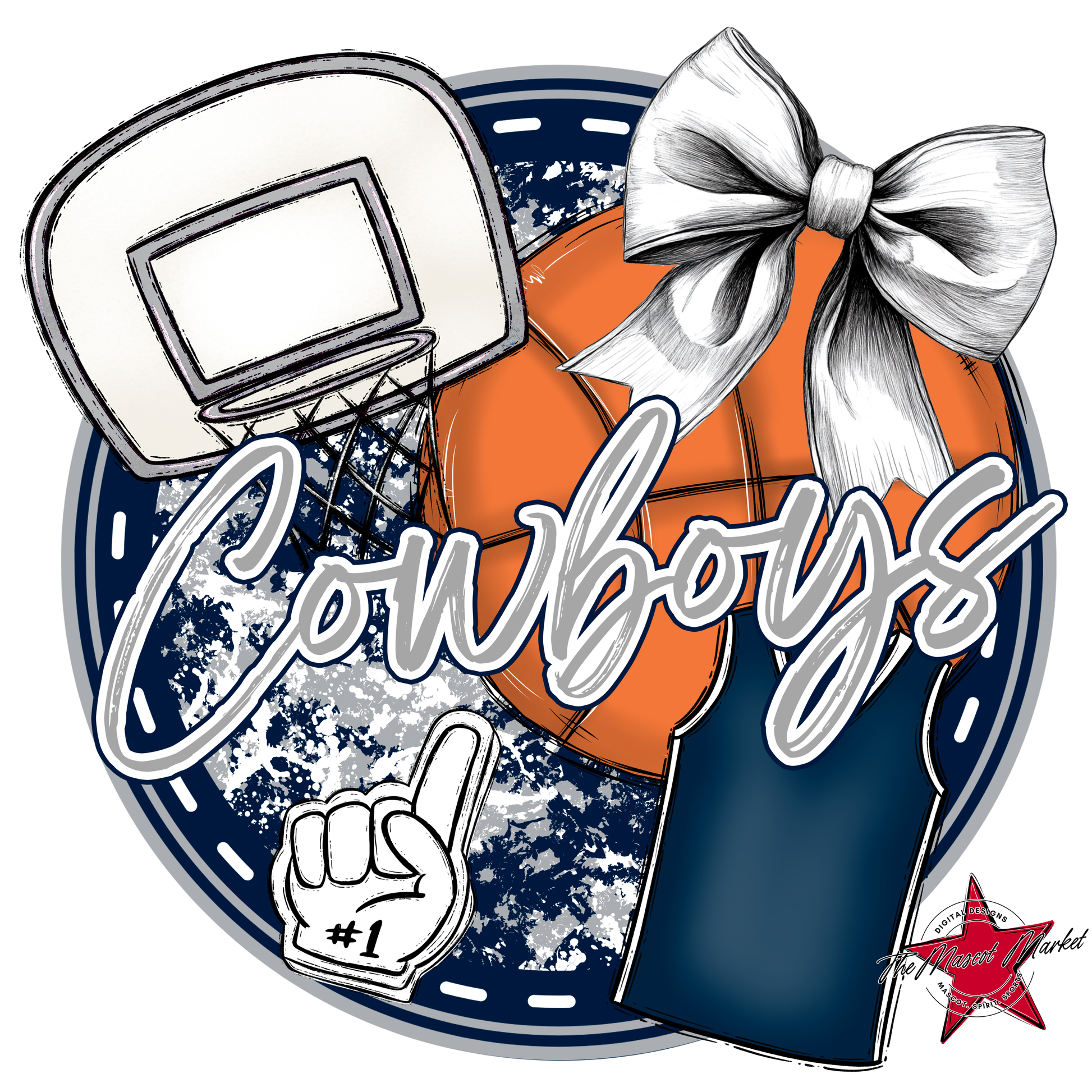 Cowboys Circle Basketball Design-Navy-Grey