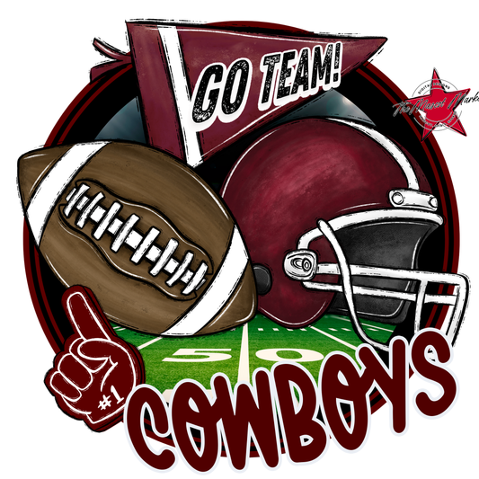 Cowboys Circle Football Design-Maroon
