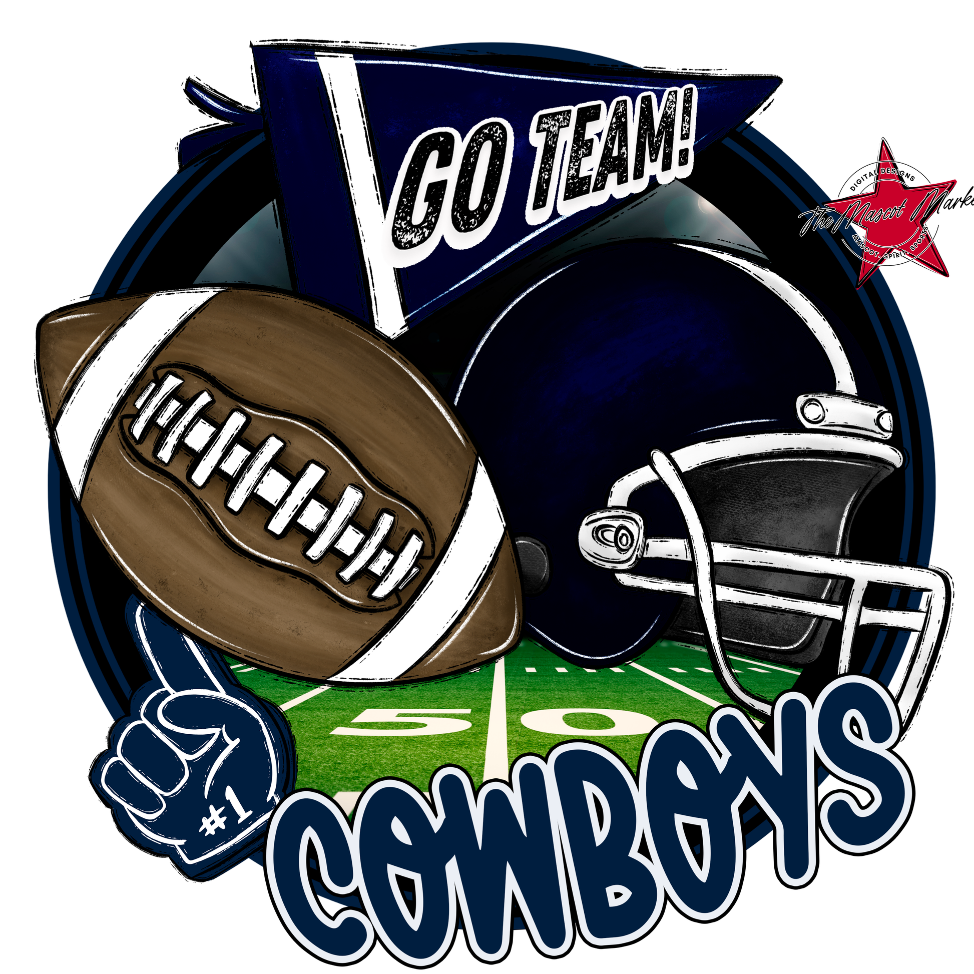 Cowboys Circle Football Design-Navy