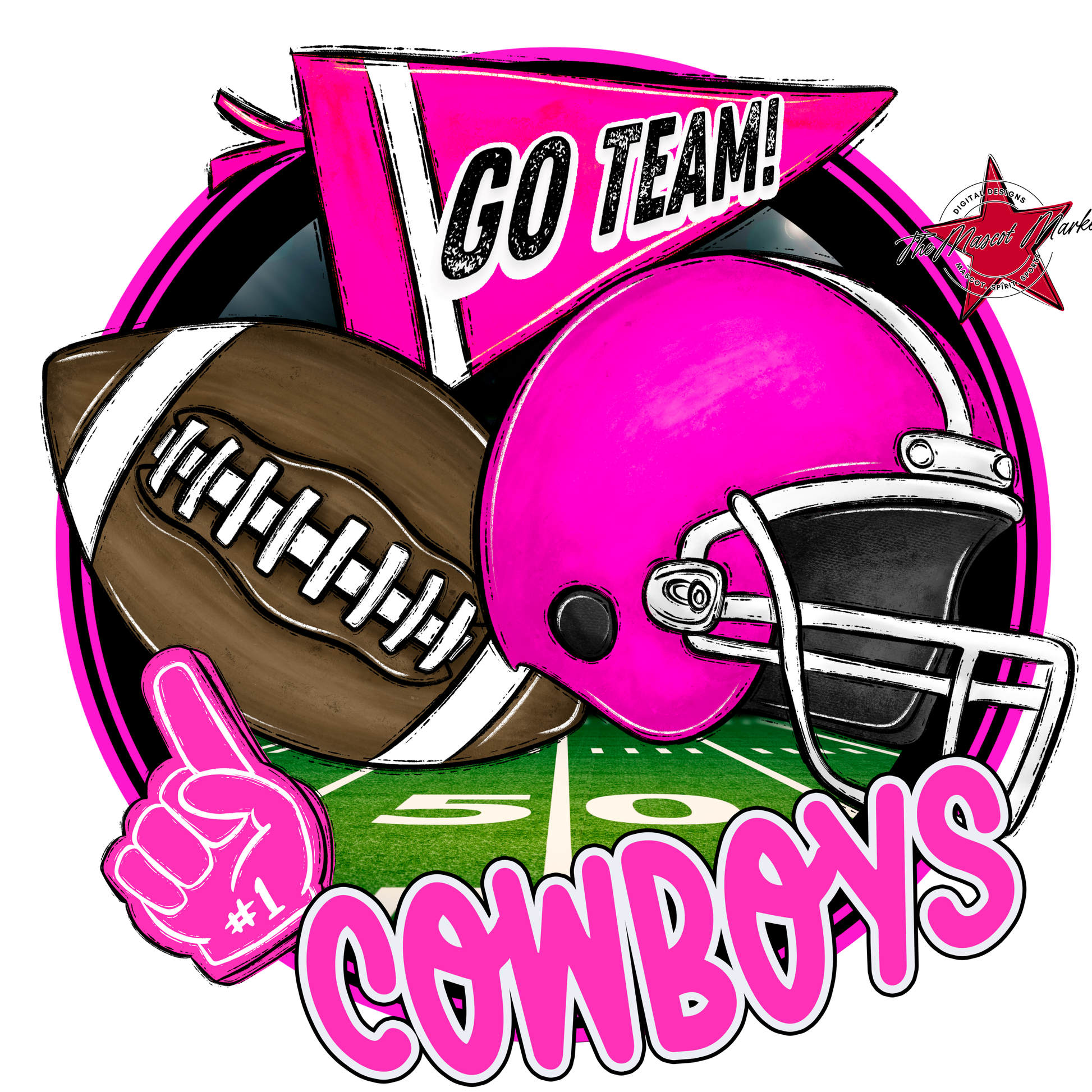 Cowboys Circle Football Design-Pink