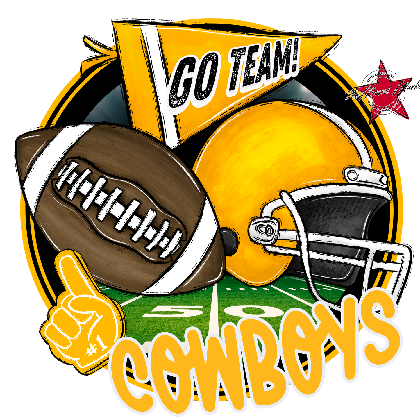 Cowboys Circle Football Design-Yellow