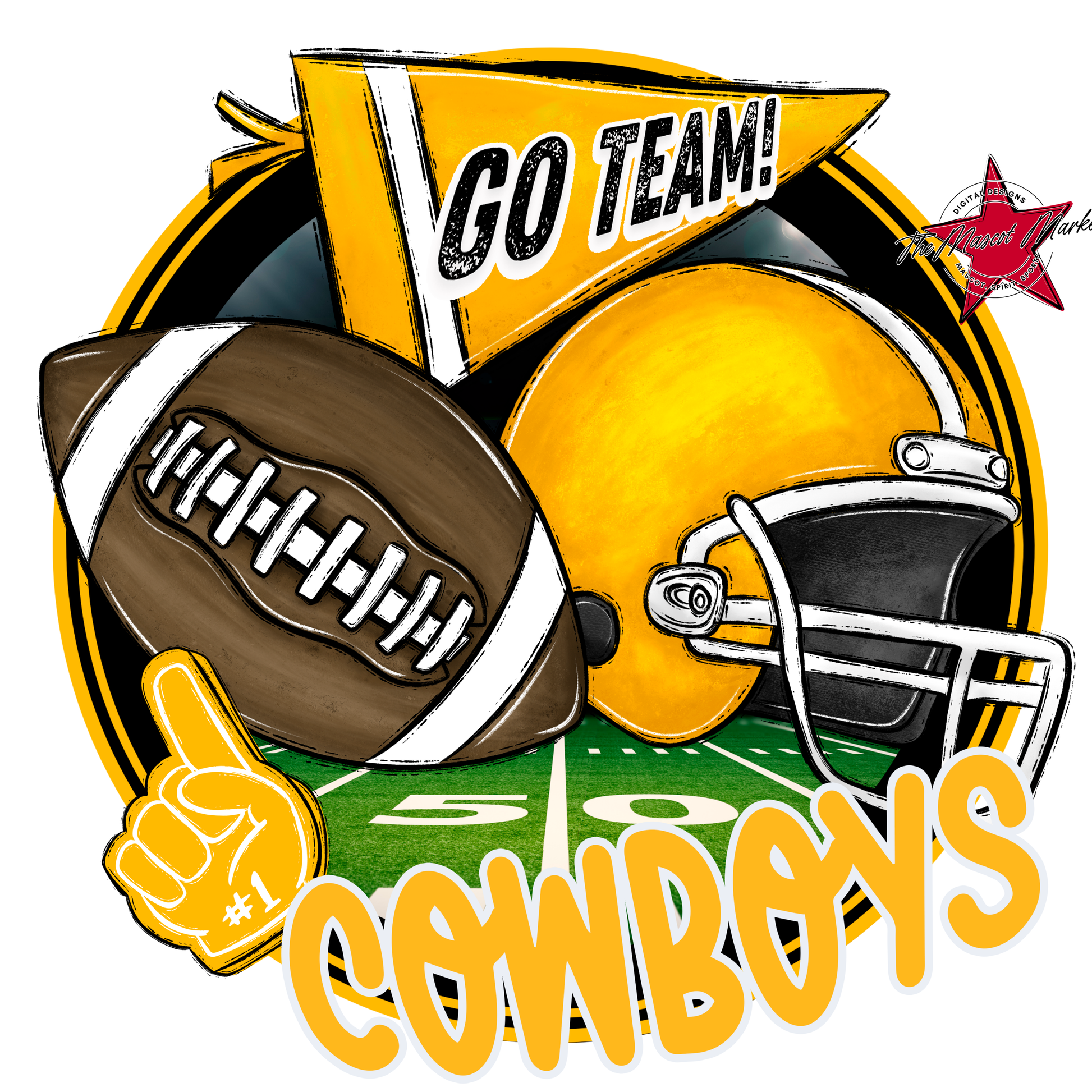 Cowboys Circle Football Design-Yellow